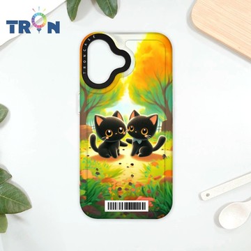TRON iPhone 16 櫻花公園黑色貓咪 防摔太空載具殼 透白 軟硬 手機殼