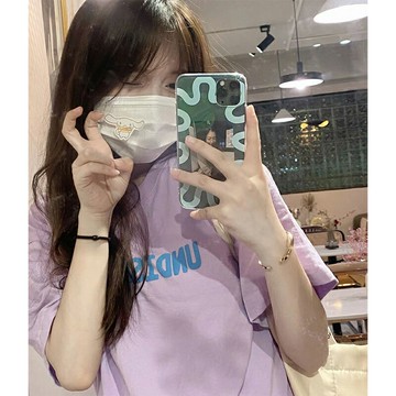 美式復古紫色短袖t恤女夏季2022新款寬松ins潮設計感小眾半袖上衣