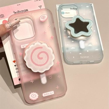 ins簡約淺粉星星壽司樂支架適用iphone16手機殼蘋果16promax新款15promax少女心款14雙層13全包15防摔保護套
