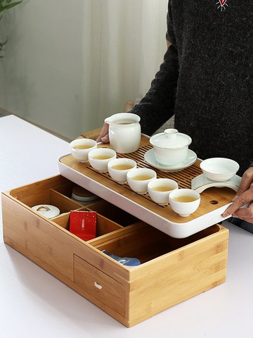 功夫茶具茶盤套裝家用儲水式收納茶盒日式現代簡約干泡茶托盤茶壺