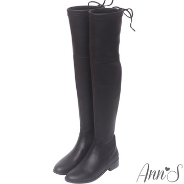Ann’S鳥仔版-獨創防滑膠條超窄版過膝靴-羊紋黑