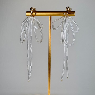 慵懶雙層蝴蝶結 玻璃珠手工耳環(耳針耳夾)-透透色 cindyandtong