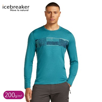 【Icebreaker 男 Oasis 圓領長袖上衣(等高紀錄)200《湖水藍》】0A57BD/排汗衣/短T/羊毛衫