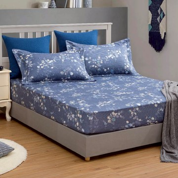 床包組-內含床包+枕套/純粹好棉/2408花苞仙子(藍)