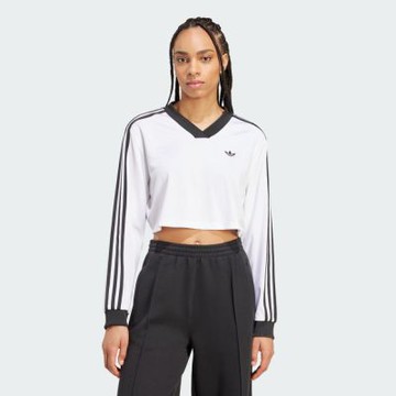 Adidas 愛迪達 Jacquard Ls Top JV9740 女 長袖上衣 休閒長袖 短版 白 黑 亞版