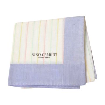 NINO CERRUTI  義大利男裝品牌條紋字母LOGO圖騰帕巾(粉紫邊/47CM)