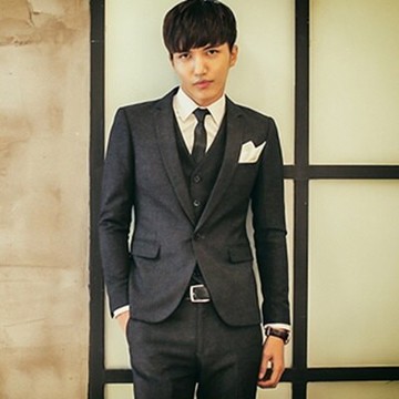 西裝外套西服套裝(三件套)-韓版帥氣型男商務正式場合男裝73hc98【獨家進口】【米蘭精品】