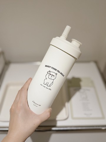 胖虎貓咪珍珠奶茶吸管杯720ml 316不鏽鋼保溫杯