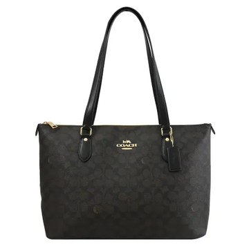 COACH CW381 經典馬車LOGO印花肩背托特包.深咖/黑