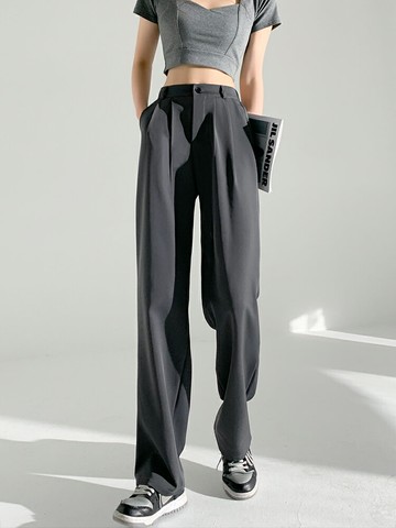 灰色西裝褲女夏春秋2022新款高級感拖地褲休閑寬松高腰垂感闊腿褲