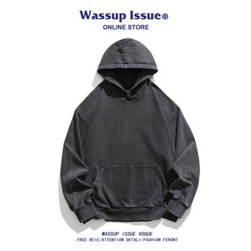 WASSUP ISSUE美式落肩復古秋季水洗衛衣寬松長袖重磅情侶外連帽衫