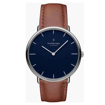送禮首選★Nordgreen Native本真 月光銀系列極夜真皮腕錶NR40SILEBRNA40mm【全館優惠★APP下單天天點數10倍送】線上購買享_實體門市同步服務