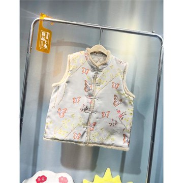 新中式復古提花毛毛國風馬甲女2025秋冬輕奢百搭加厚盤扣短外套女