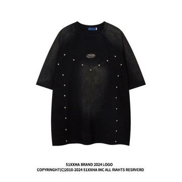 51嘻哈美式潮牌柳丁設計做舊短袖男西海岸街頭廢土風dirtyfitT恤