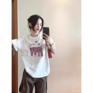 🌷100%重磅純棉 設計感 大尺碼女裝 短袖上衣女 印花t恤 短袖t桖 顯瘦遮肉 休閒上衣 下半身失蹤 短袖女