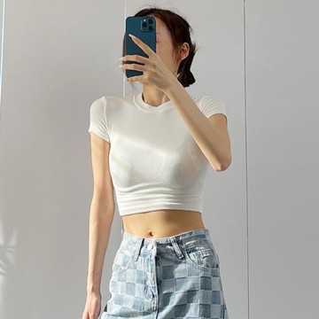 COVANE夏季緊身露臍白色t恤短袖甜酷辣妹小眾別致短款上衣女體恤