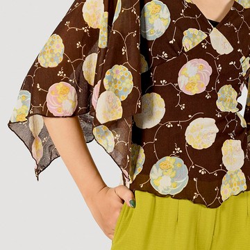 【蛋植物古著】花鞠遊戲印花寬袖古著上衣