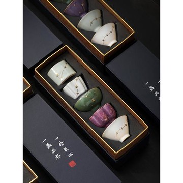 (免運)文創五大名窯茶杯套裝中式高檔陶瓷主人杯父親中秋節生日伴手禮物