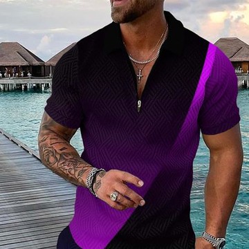 Gradient 3D printed zipper half sleeve寬松漸變3D印花拉鏈半袖