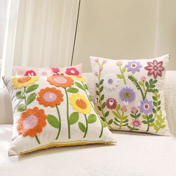 法式小花朵抱枕靠墊腰枕客廳軟裝毛絨靠枕不含芯飄窗靠墊套粉香草