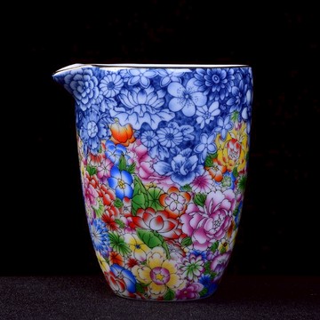 手繪青花瓷公道杯 陶瓷茶道功夫茶具零配件帶把手公杯茶海 分茶器