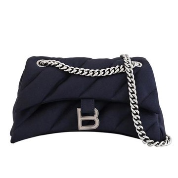 BALENCIAGA 巴黎世家 782088 CRUSH 絎縫布面翻蓋沙漏包/鍊包.黑