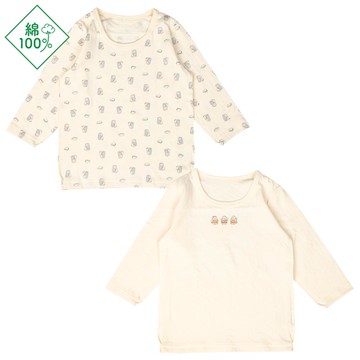 akachan honpo - 長袖圓領上衣2件組-蓬鬆棉 企鵝-象牙白色