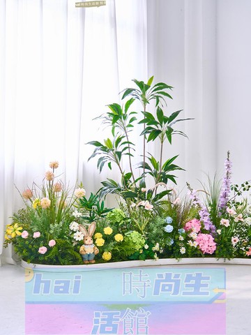 免運 可開發票 仿真花藝造景高級網紅拍照打卡點裝飾擺件莫奈花園粉紫色場景布置