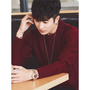 秋冬圓領紅色毛衣男加絨棉毛針織衫潮流本命年手工粗線麻花打底衫