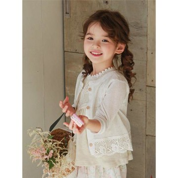 女童花邊薄款針織衫2025夏裝新款韓版百搭防曬衣兒童空調衫小外搭
