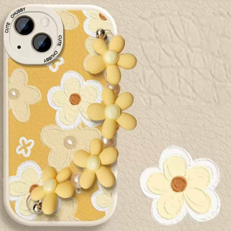 初売り】 iPhone11用 ストラップチェーン付き スマホケース お花