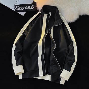 秋冬季撞色立領夾克ins設計感寬松潮流帥氣潮牌拉鏈開衫休閑外套