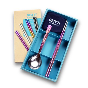 純鈦餐具禮盒-筷/阿湯匙 筷子 湯匙 餐具組 鈦餐具 環保餐具 聖誕