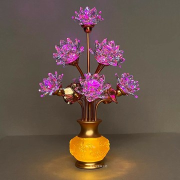 蓮花燈菩薩家用led水晶佛堂燈插電九品長明燈觀音佛前七彩供佛燈