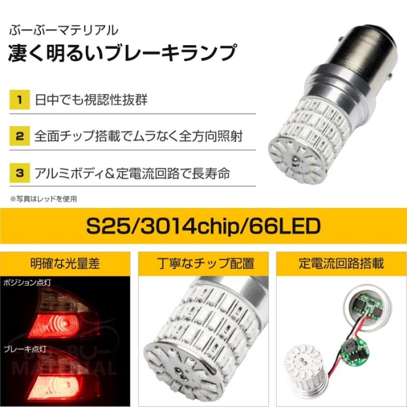 S25 LED ダブル球 ホワイト テールランプ ブレーキランプ 12V-24V 【中古】 - パーツ