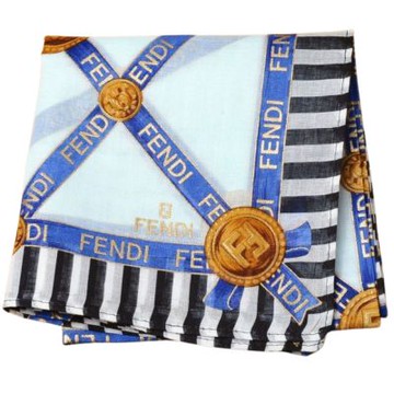 FENDI 經典品牌交織織帶標誌圖騰字母LOGO帕巾(粉藍底/46CM)
