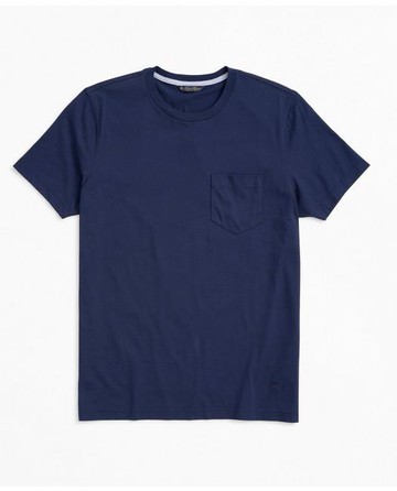 Brooks Brothers Men's Washed Supima Cotton Pocket Crewneck T-Shirt | Navy | Size XS