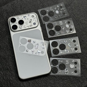 diy鏡頭底座膜適用iPhone17pro銀色星星酷炫貼紙裝飾蘋果17promax