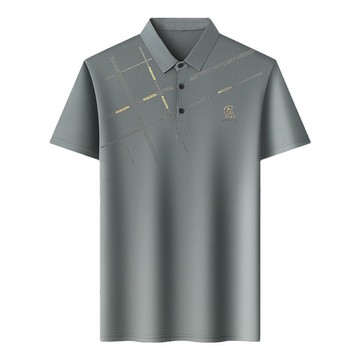 男士商務休閒短袖 壓鑽翻領上衣 薄款冰絲短袖 爸爸裝短袖上衣 商務休閒短袖男短袖