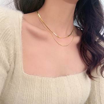 高級感極簡雙層蛇骨鏈疊戴項鏈女個性潮冷淡風秋冬氣質網紅鎖骨鏈