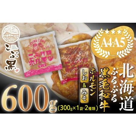 ふるさと納税 北海道産 黒毛和牛 こぶ黒 和牛 しお ＆ みそ ホルモン 計 600g 各 300g ＜LC＞ 北海道新ひだか町