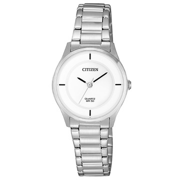 CITIZEN LADY’S時尚簡約女性腕錶-銀X白
