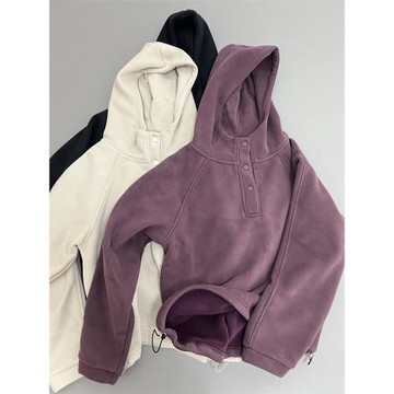 炒雞保暖超好穿加厚加絨衛衣鉚釘扣連帽寬松長袖絨衫休閑上衣女士