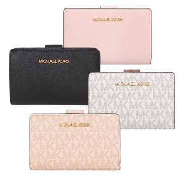 MICHAEL KORS MK 防刮皮革素面釦式雙折皮夾中夾 (多色可選)