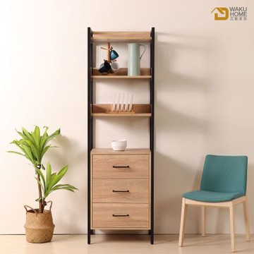 WAKUHOME 瓦酷家具格萊斯原切木輕工業風2尺展示架-三抽-寬60*深43.8*高196