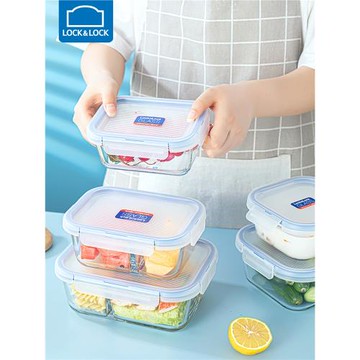 樂扣樂扣玻璃保鮮盒分格飯盒上班族帶飯可微波加熱專用防漏便當盒