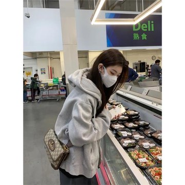 休閑寬松長袖開衫連帽灰色衛衣2022年新款外套女拉鏈春秋款ins潮