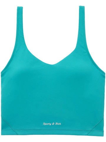 Sporty & Rich - logo-print cropped top - women - Nylon/Spandex/Elastane - L - Blue