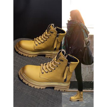 真皮大黃靴馬丁靴女2025新款秋冬季加絨厚底小個子內增高機車短靴