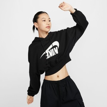 NIKE 帽T SPORTSWEAR 黑 反轉LOGO 寬鬆 短版 長袖 女 FV7778-010